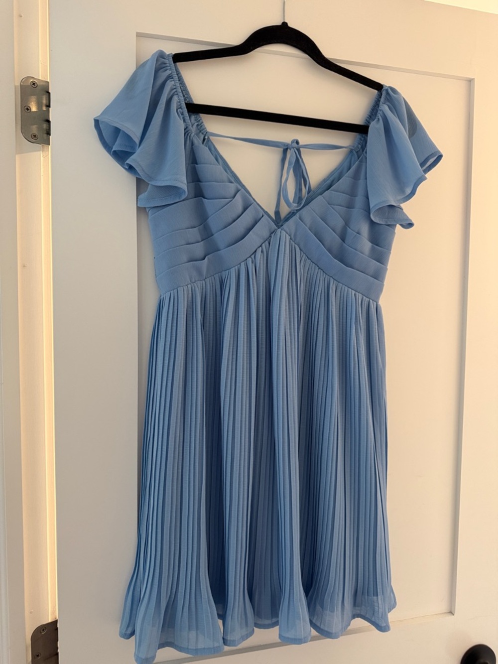 Lulu's Light Blue Pleated Mini Dress with Flutter Sleeves